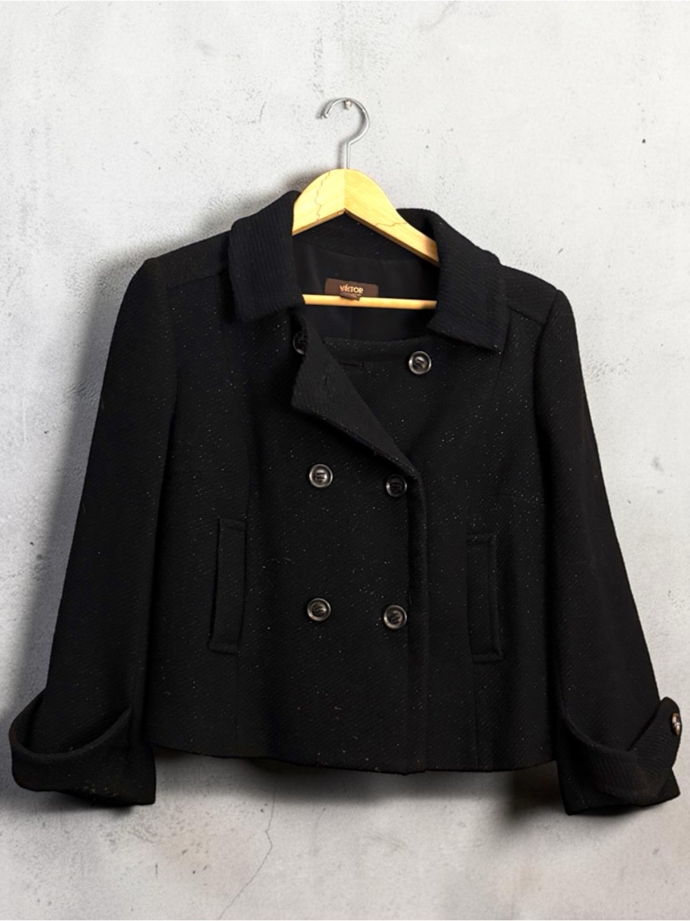Viktor Alfaro Black Wool Blend Pea Coat Size 12